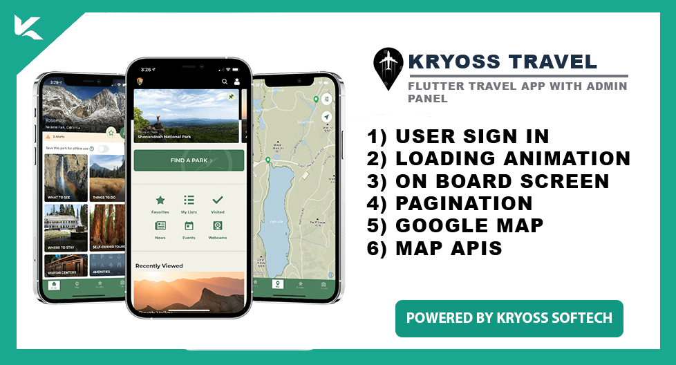 Kryoss Travel-Flutter Travel App with Admin Panel